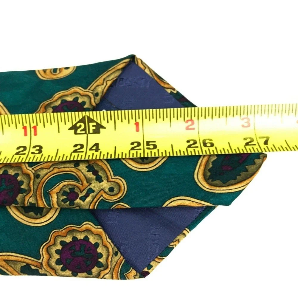 LIBERTY OF LONDON Men's 100% Silk Necktie Luxury PAISLEY Green/Purple/Yellow USA